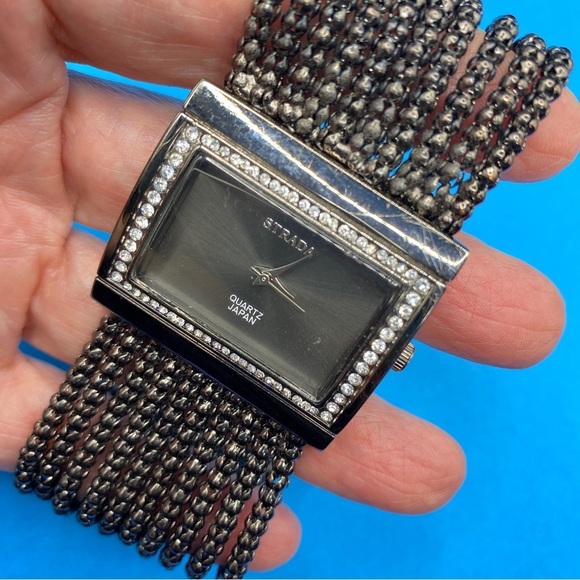 STRADA Watch Black Chain Band Rhinestones - Picture 5 of 5